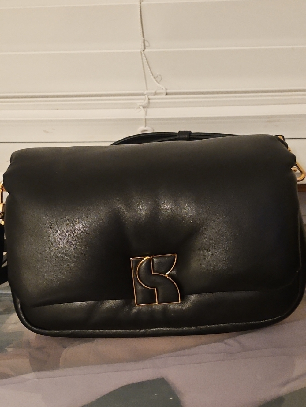 Kate Spade Black Puffy Leather Shoulder Bag with Black/Gold Logo